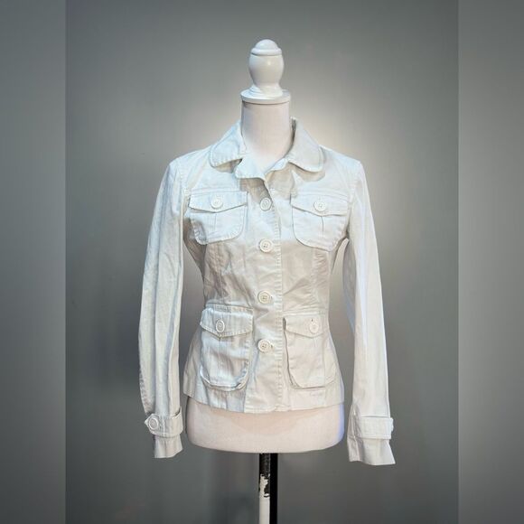 White Talbots Cotton Button Up Blazer Size 4 EUC - Picture 1 of 6